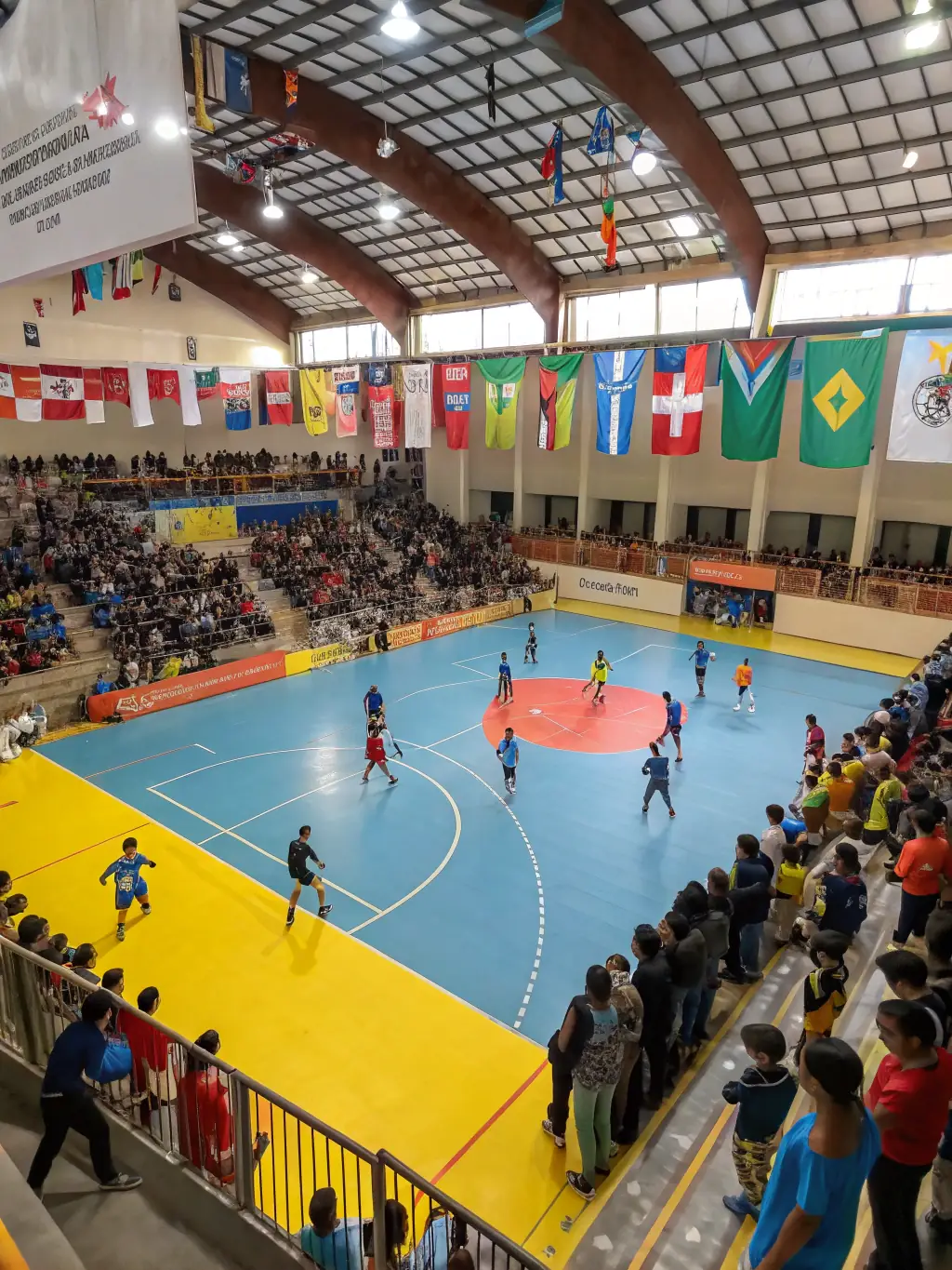 A lively image of a handball match, capturing the speed and excitement of the game.